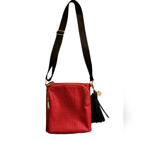 Steve Madden Messenger Bag In Red & Black with Gold Accents - Picture 12 of 13